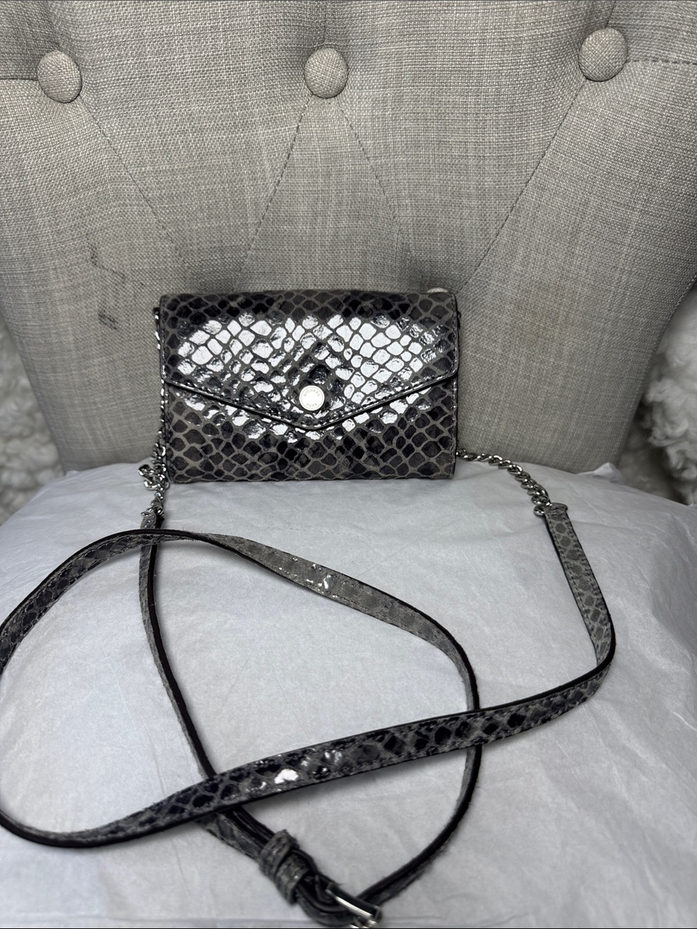 Michael Kors Black Snake-Embossed Crossbody Wallet